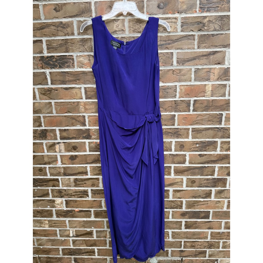 Spenser Jeremy Purple 100% Silk Draped Faux Wrap Midi Dress Womens 10 Sleeveless